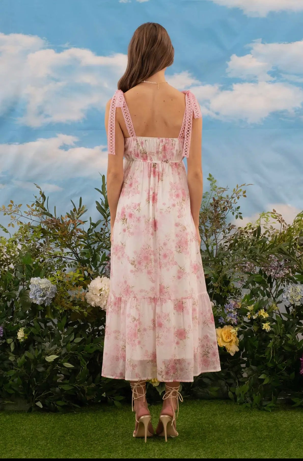 Floral Crochet Lace Strap Maxi Dress