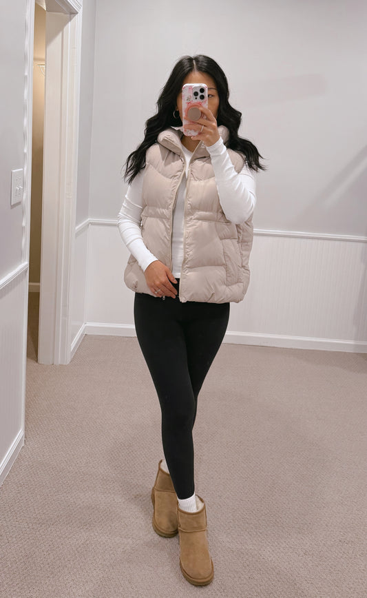 Hooded Puffer Vest - Mushroom