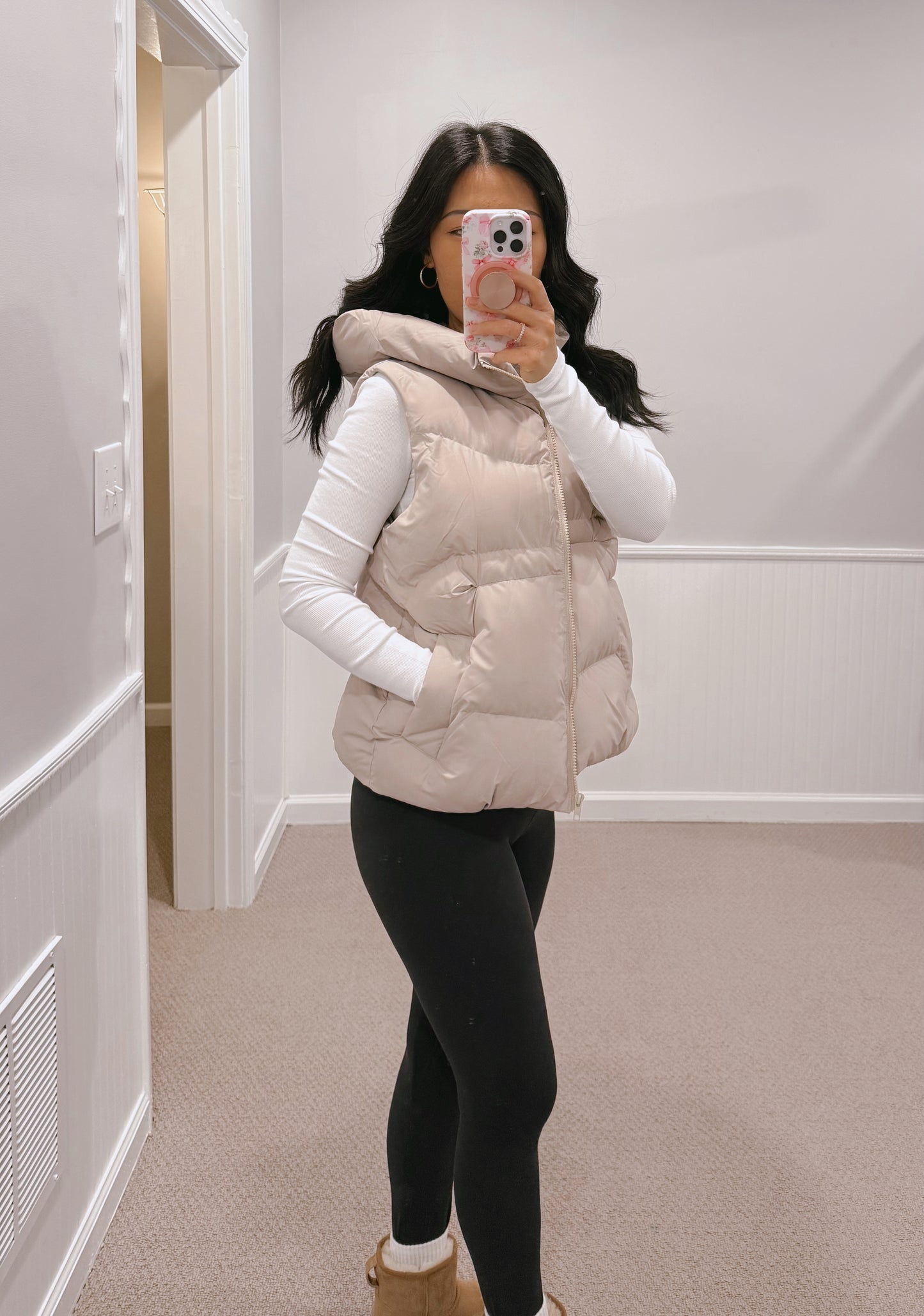 Hooded Puffer Vest - Mushroom