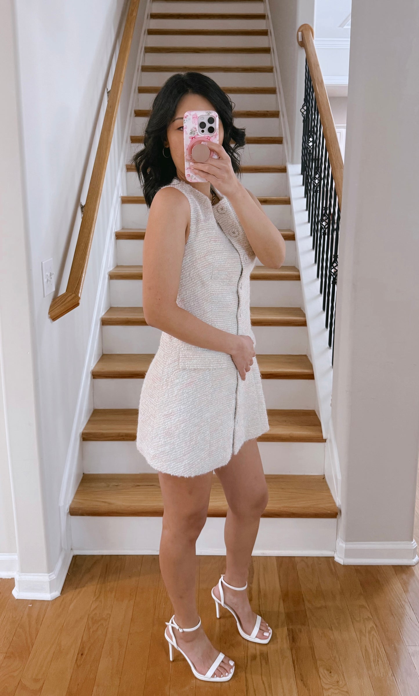 Button Front Tweed Mini Dress
