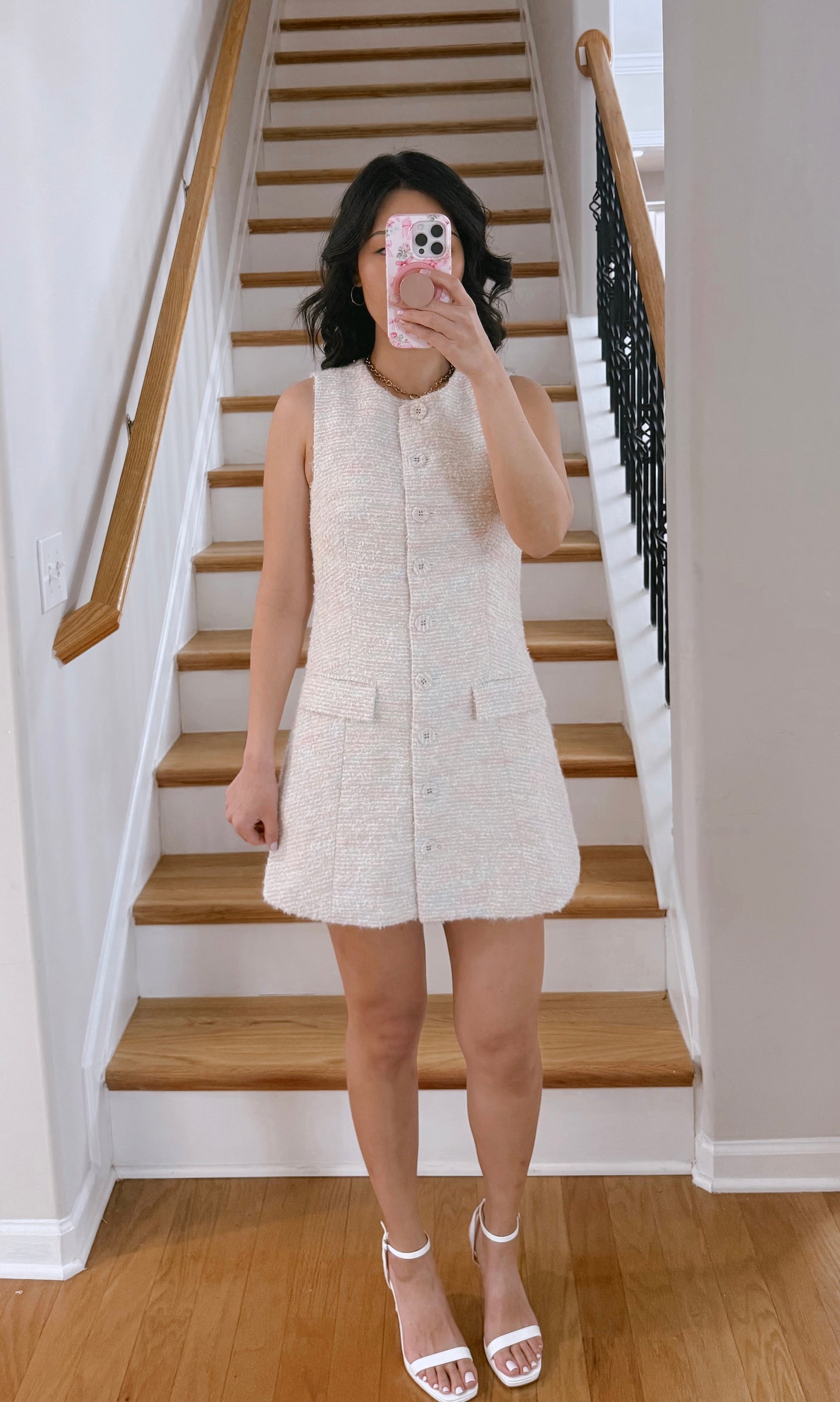 Button Front Tweed Mini Dress