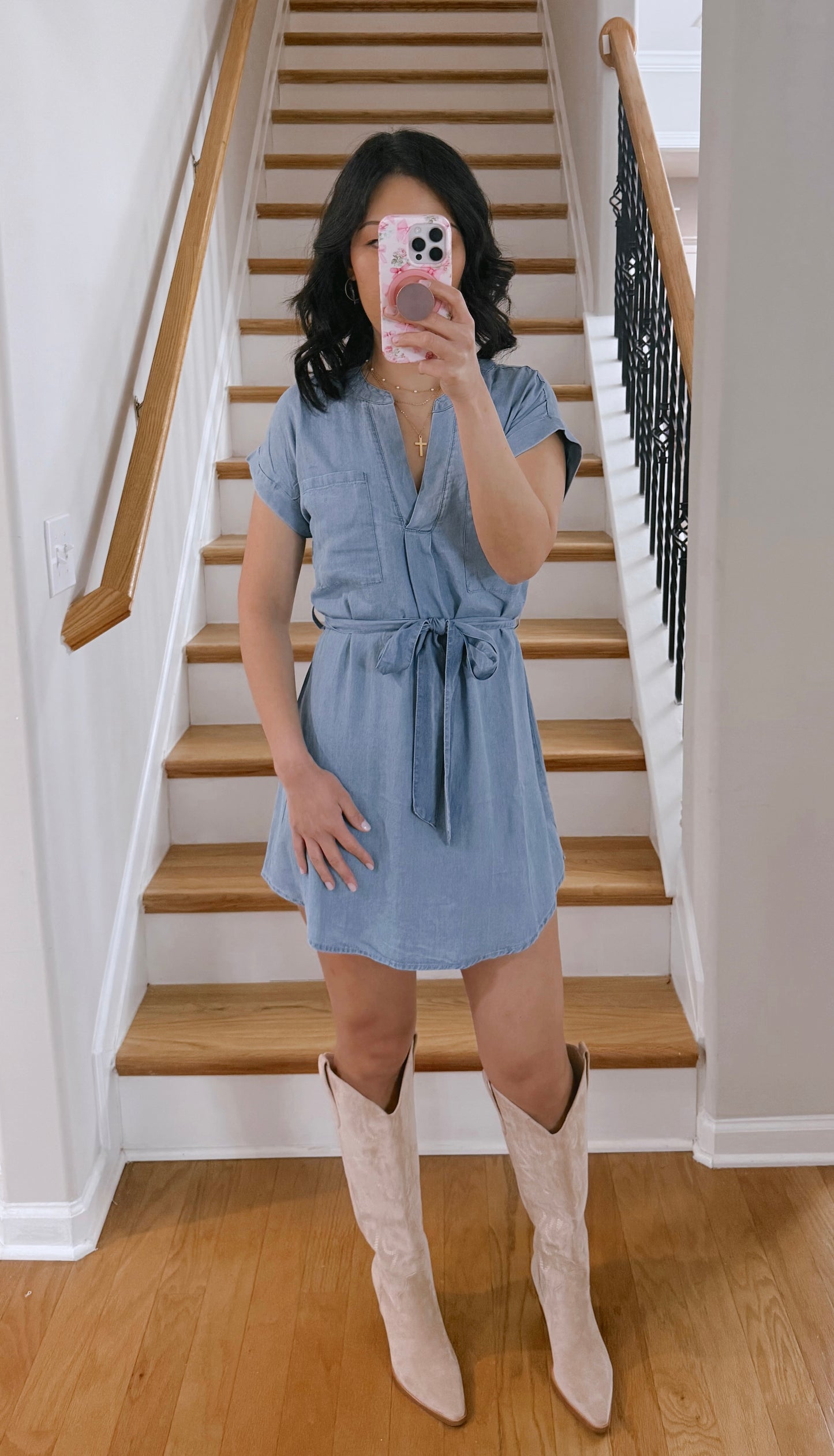 Chambray Belted Mini Dress