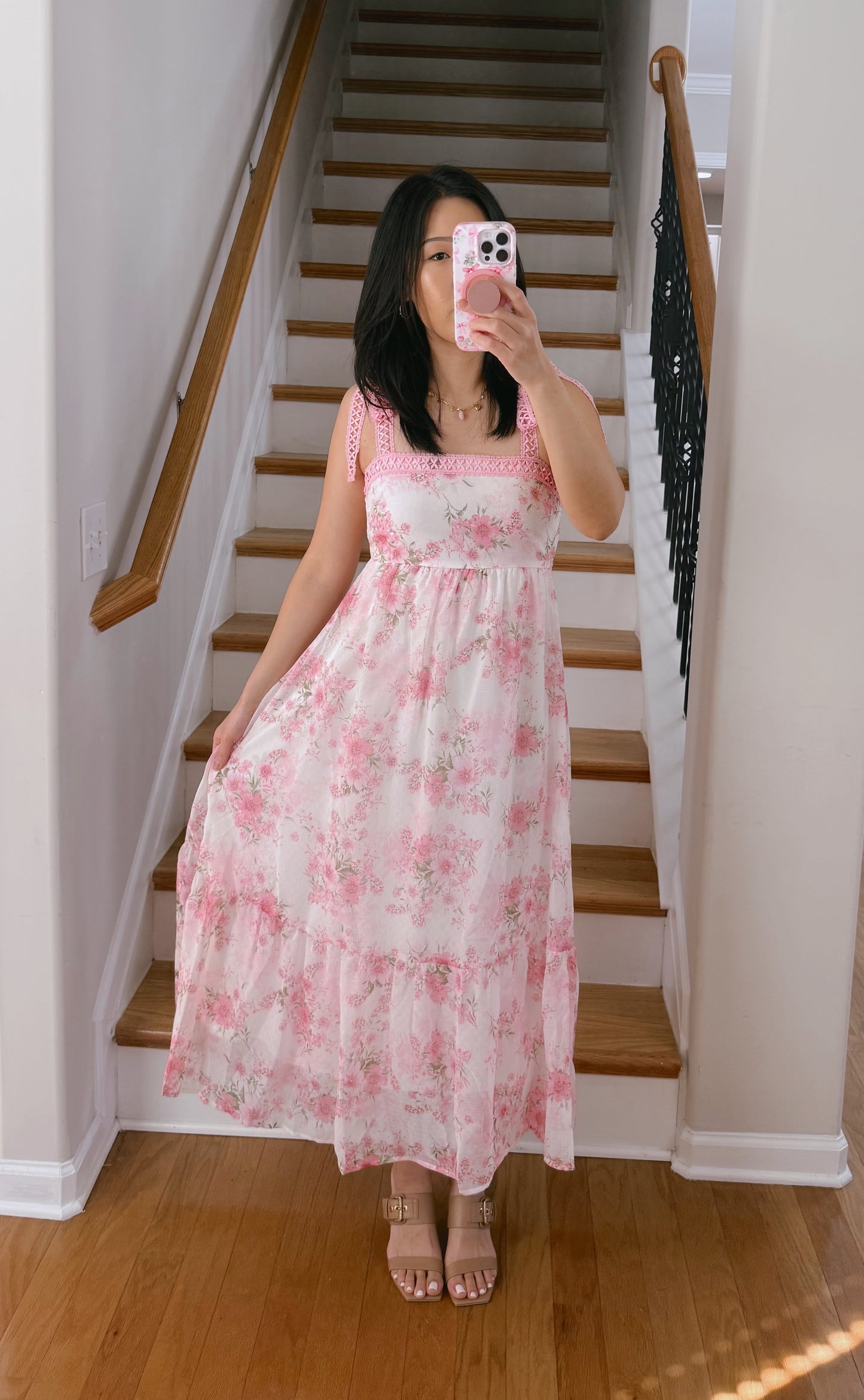 Floral Crochet Lace Strap Maxi Dress